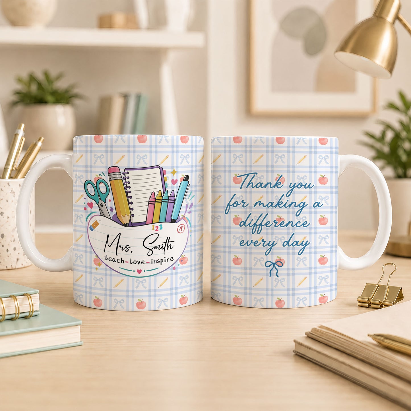 Personalized Teach Love Inspire Teacher Mug with Custom Name, Teacher Appreciation Coffee Mug, Thank You Teacher Gift, Back to School Gift