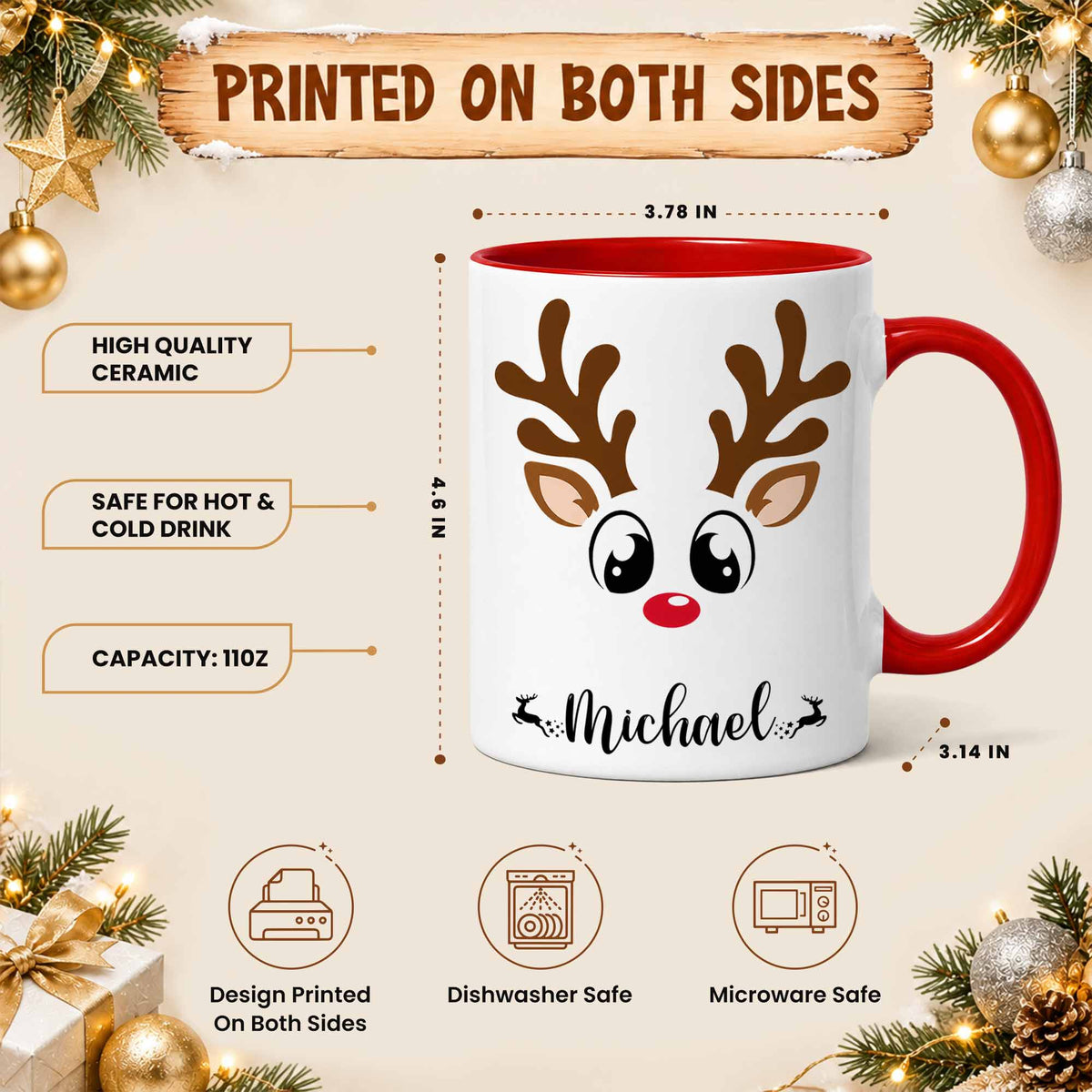Personalized Christmas Matching Mug - Reindeer Mug Sets for Families, Groups, Businesses & Teams - Christmas Gift