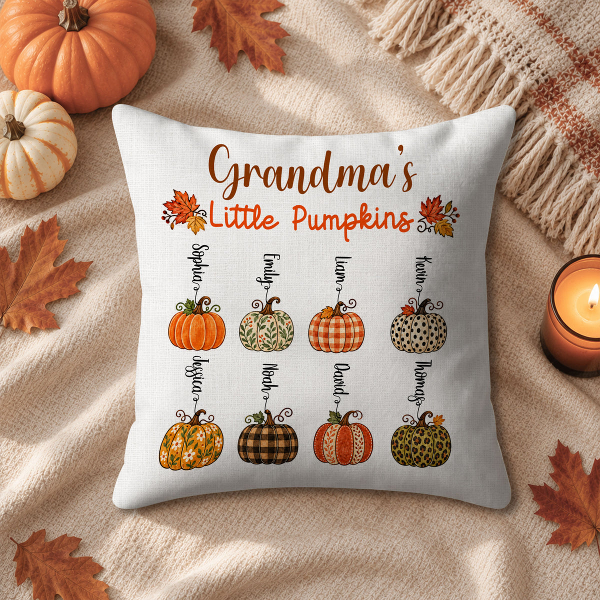 Personalized Thanksgiving Pillow - Grandma's Little Pumpkins Pillow - Custom Gift for Grandma, Mom