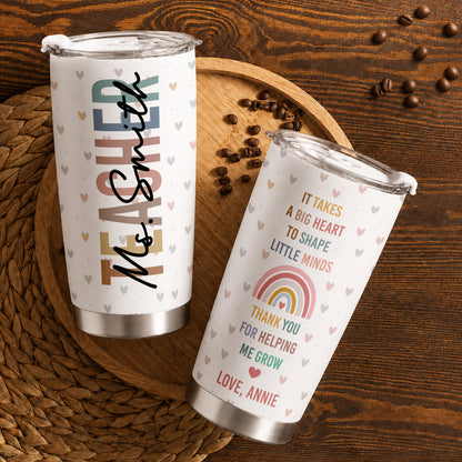 Pastel Rainbow Teacher Tumbler - Custom Teacher & Student's Name Stainless Steel Tumbler - Appreciation Gift for Teachers