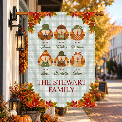 Personalized Thanksgiving Garden Flag - Custom Family Name Turkey Flag - Thanksgiving Outdoor Decor