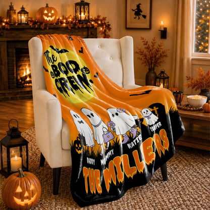 Personalized Halloween Blanket for Family - Custom Name Boo Crew Throw Blanket - Ghost Family Pumpkin Blanket - Spooky Halloween Home Decor - Family Gift