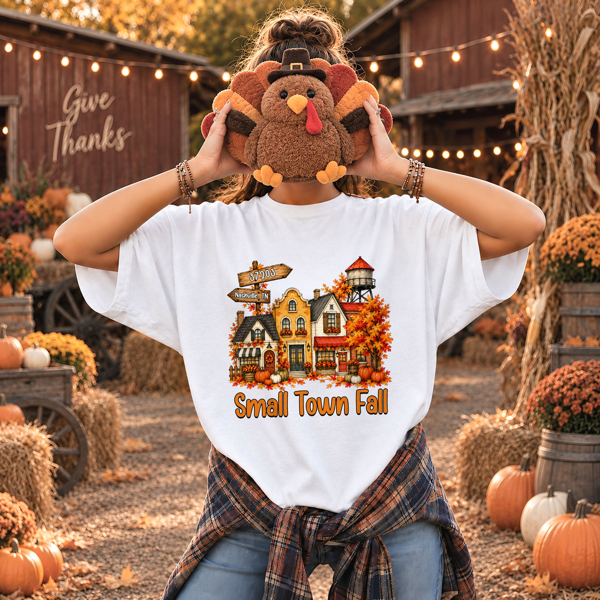 Personalized Thanksgiving Shirt - Small Town Fall Pumpkin Hayrides - Pumpkin Farm Trendy Gift For Friends