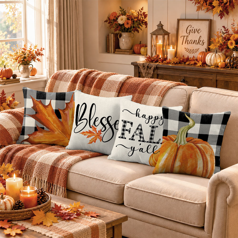 Thanksgiving Fall Decorative Pillow Set of 2 or 4, Harvest Throw Pillows for Home Decor, Gifts for Family