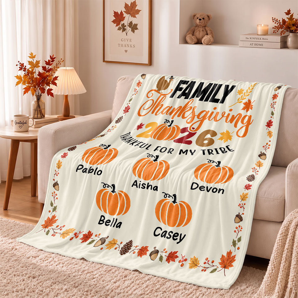 Personalized Thanksgiving Blanket - Custom Family Members Names Up to 18 - Happy Thanksgiving 2026