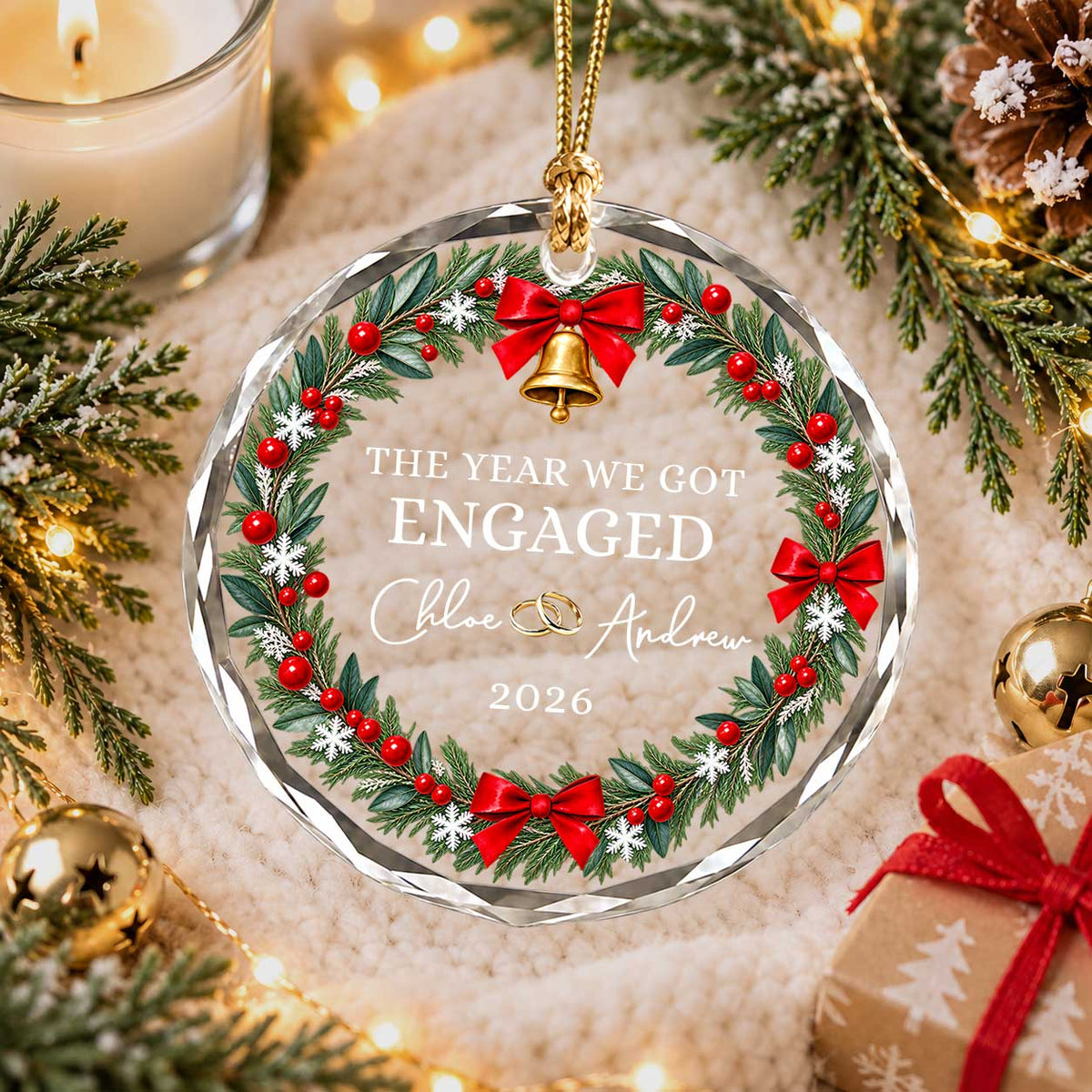 Personalized Gift Engagement Glass Ornament, Custom Couple Names Christmas, Engaged 2026 Christmas Gift For Couple