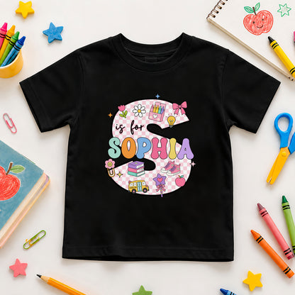 Pastel Alphabet School Shirt - Custom Name & Grade Kids T-Shirt - Back To School Gift for Girls
