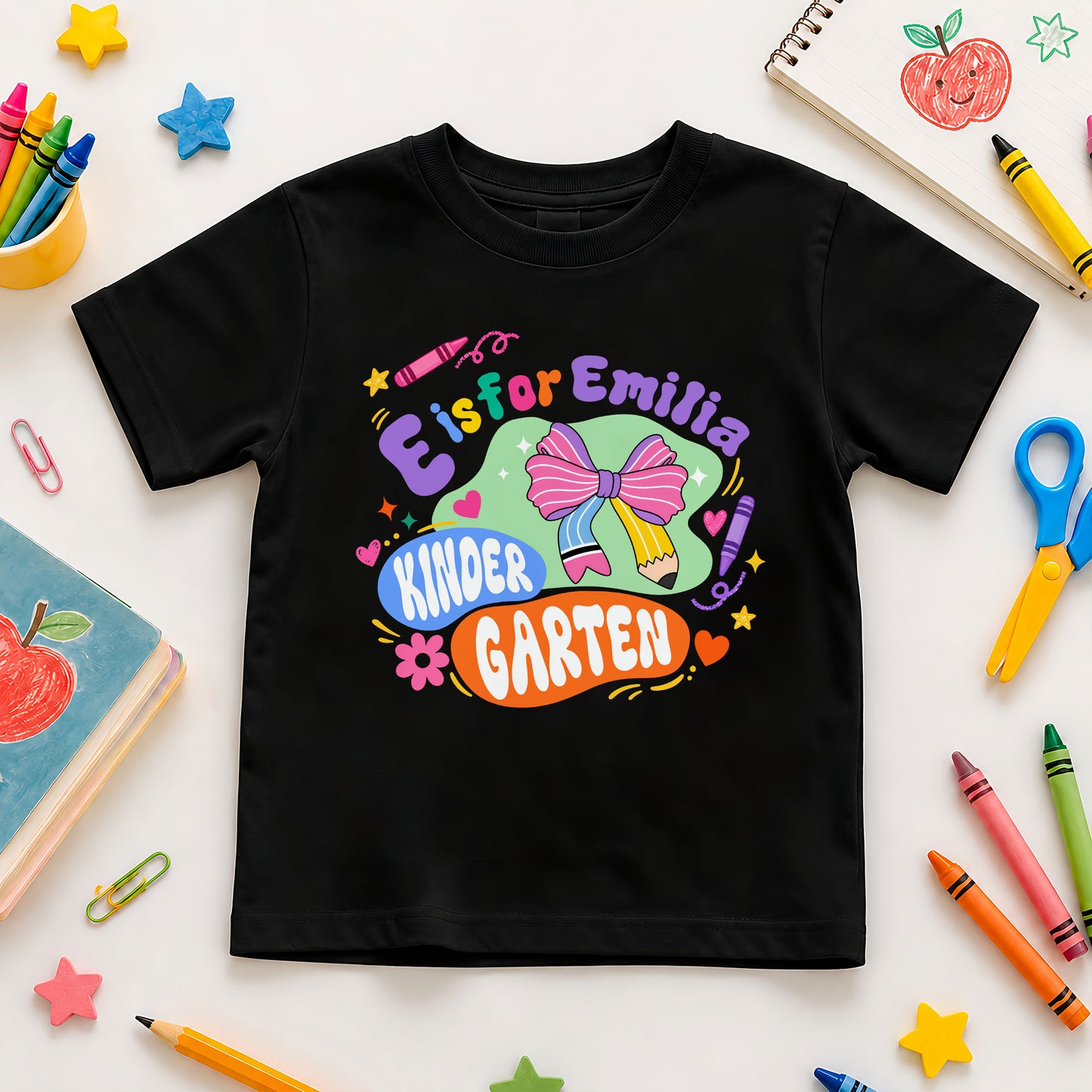 Pastel Kid Name School Shirt - Custom Grade & Name Kids T-Shirt - First Day of School Outfit for Girls
