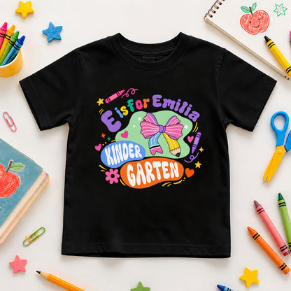 Pastel Kid Name School Shirt - Custom Grade & Name Kids T-Shirt - First Day of School Outfit for Girls
