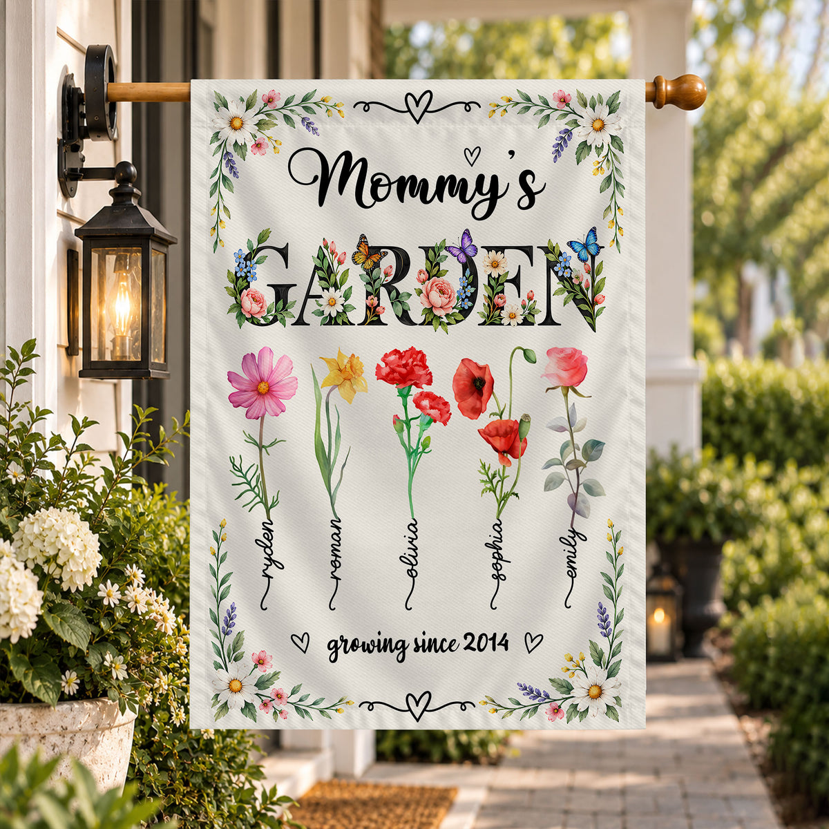 Personalized Garden Flag - Mommy's Garden - Custom Birth Month Flower Flag, Mom Grandma Gift