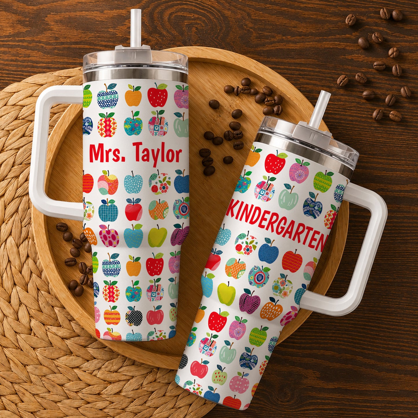 Apple Teacher Tumbler with Handle – Custom Teacher Name & Grade To Go Cup - Back To School Gift for Teachers