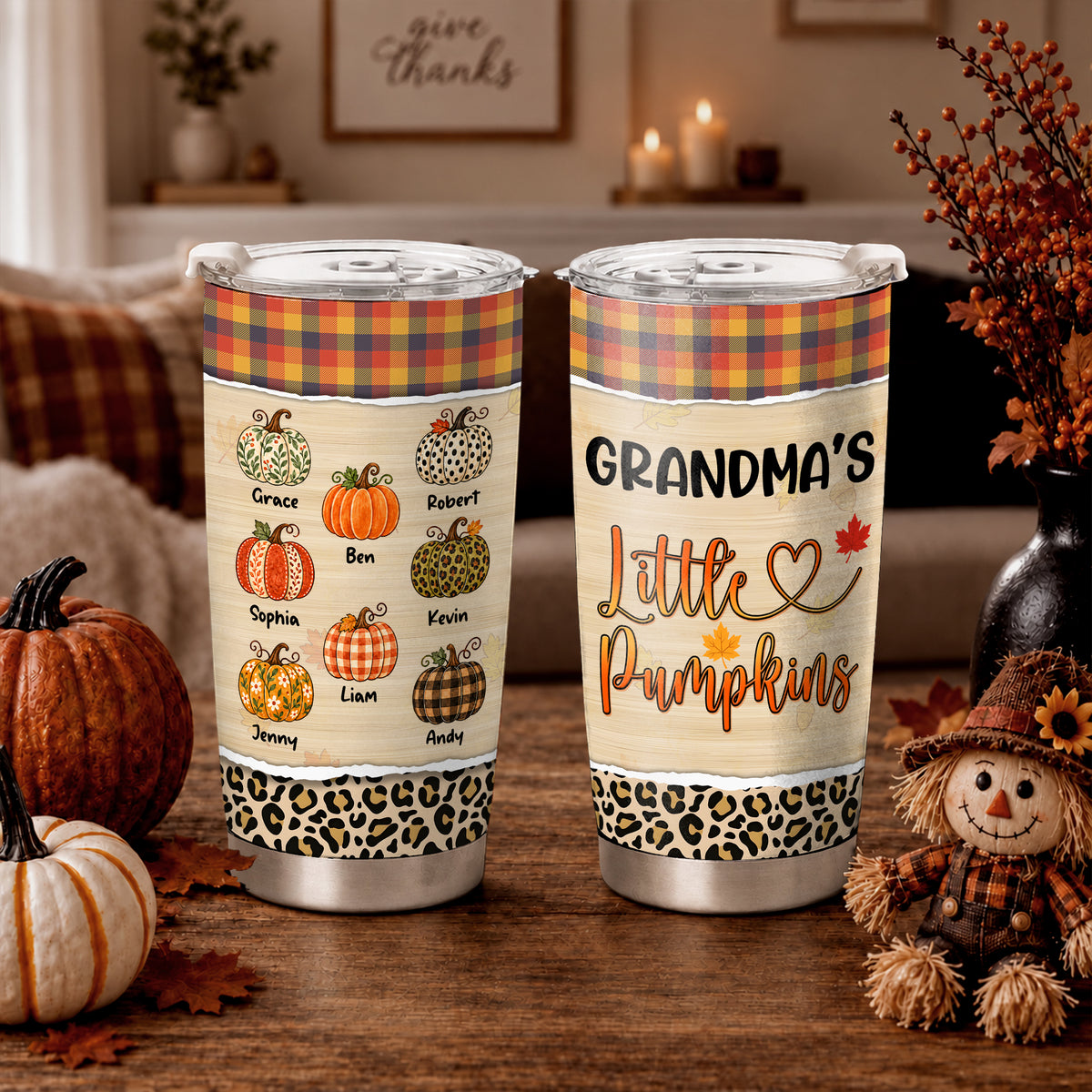 Personalized Thanksgiving Tumbler - Grandma's Little Pumpkins - Fall Gift for Grandma, Mom