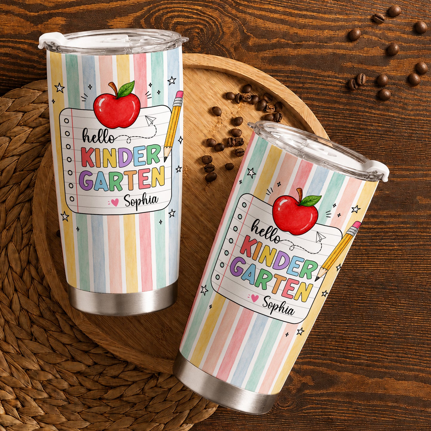 Personalized Hello Kindergarten Tumbler with Custom Grade & Name, Back to School Student Travel Cup, First Day of School Gift for Kids Students