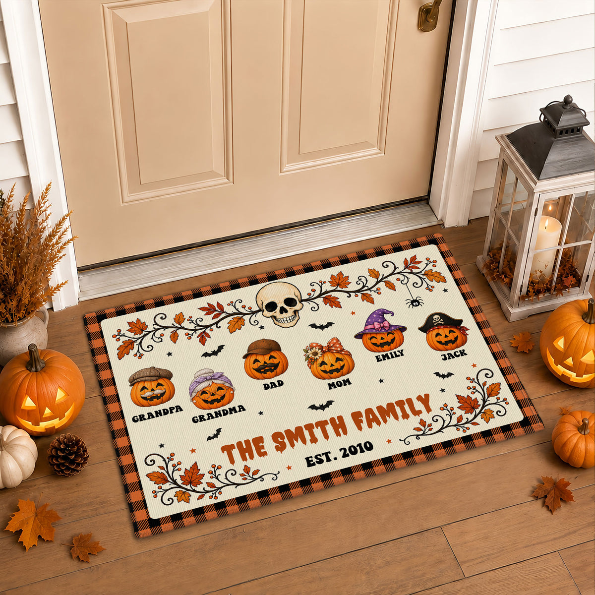 Personalized Halloween Doormat for Family - Custom Name Pumpkin Family Door Mat - Spooky Season Family Gift