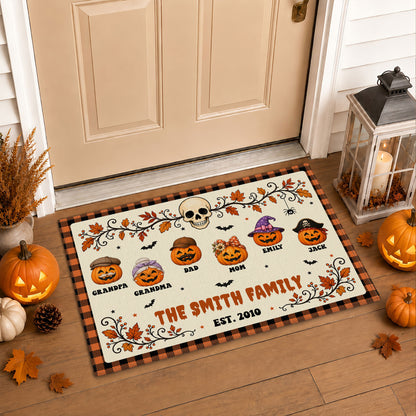 Personalized Halloween Doormat for Family - Custom Name Pumpkin Family Door Mat - Spooky Season Family Gift