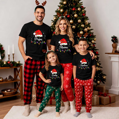 Personalized Family Christmas Shirts, Matching Santa Hat Tees, Custom Name Holiday Gift