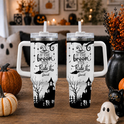 Personalized Halloween Tumbler 40oz  with Custom Name, Witch Broom Halloween Gift For Family, Friend