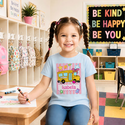 Personalized School Bus Shirt - Custom Name & Grade Kid T-shirt - Back To School Gift for Boys & Girls