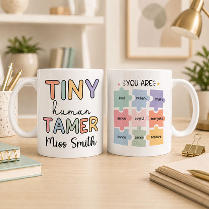 Tiny Human Tamer Teacher Mug - Personalized Teacher Mug - Teacher Appreciation Gift