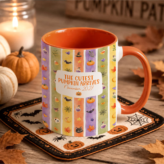 Personalized Halloween Baby Announcement Mug - Custom Pregnancy Announcement Accent Mugs - Baby Arriving Gift