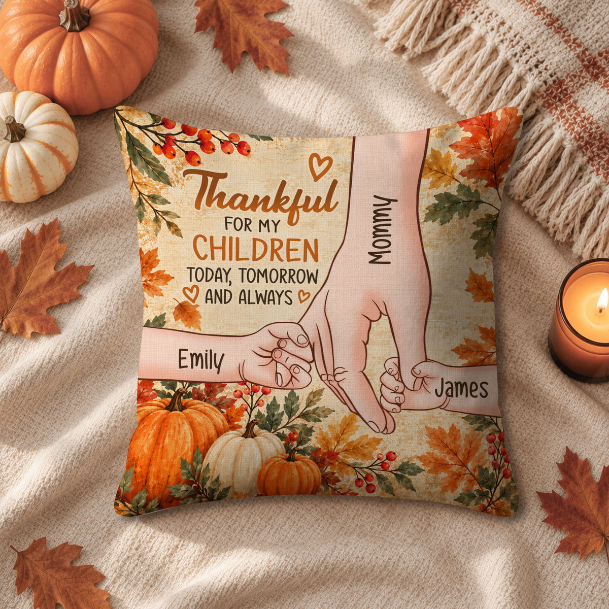 Personalized Thanksgiving Pillow – Thankful for My Children Today Tomorrow Always - Thanksgiving Gift for Family