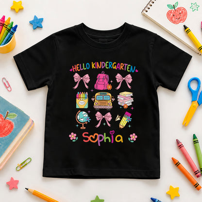 First Day of School Coquette Shirt - Custom Grade & Name Kids T-Shirt - Back to School Tee for Girls