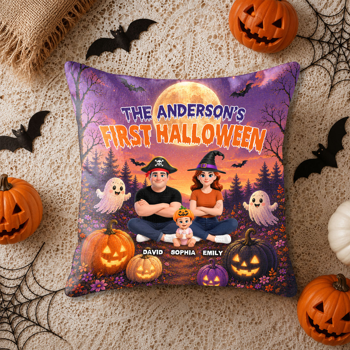 Personalized Halloween Family Pillow - Custom Family Name Pillow - First Halloween of New Family Gift