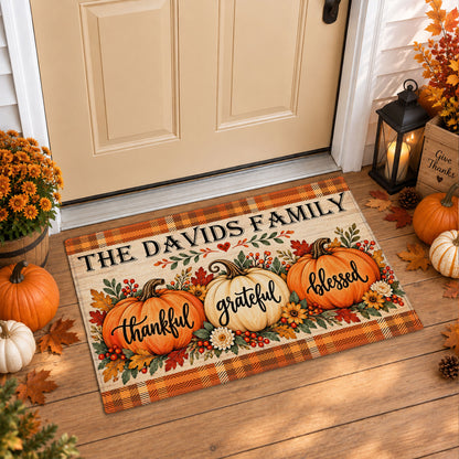 Personalized Thanksgiving Doormat - Thankful Grateful Blessed House Mat - Thanksgiving Home Decor
