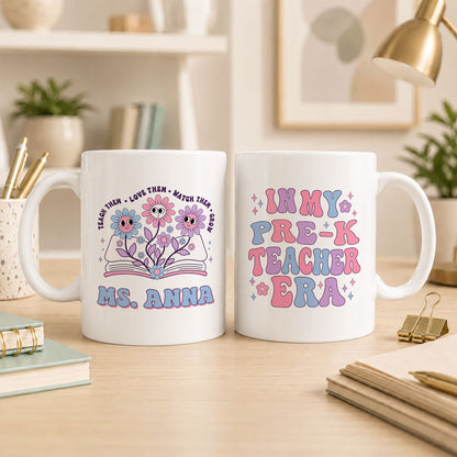 Groovy Floral Teacher Mug - Custom Teacher Name & Grade Coffee Cup - Back To School Teacher Gift