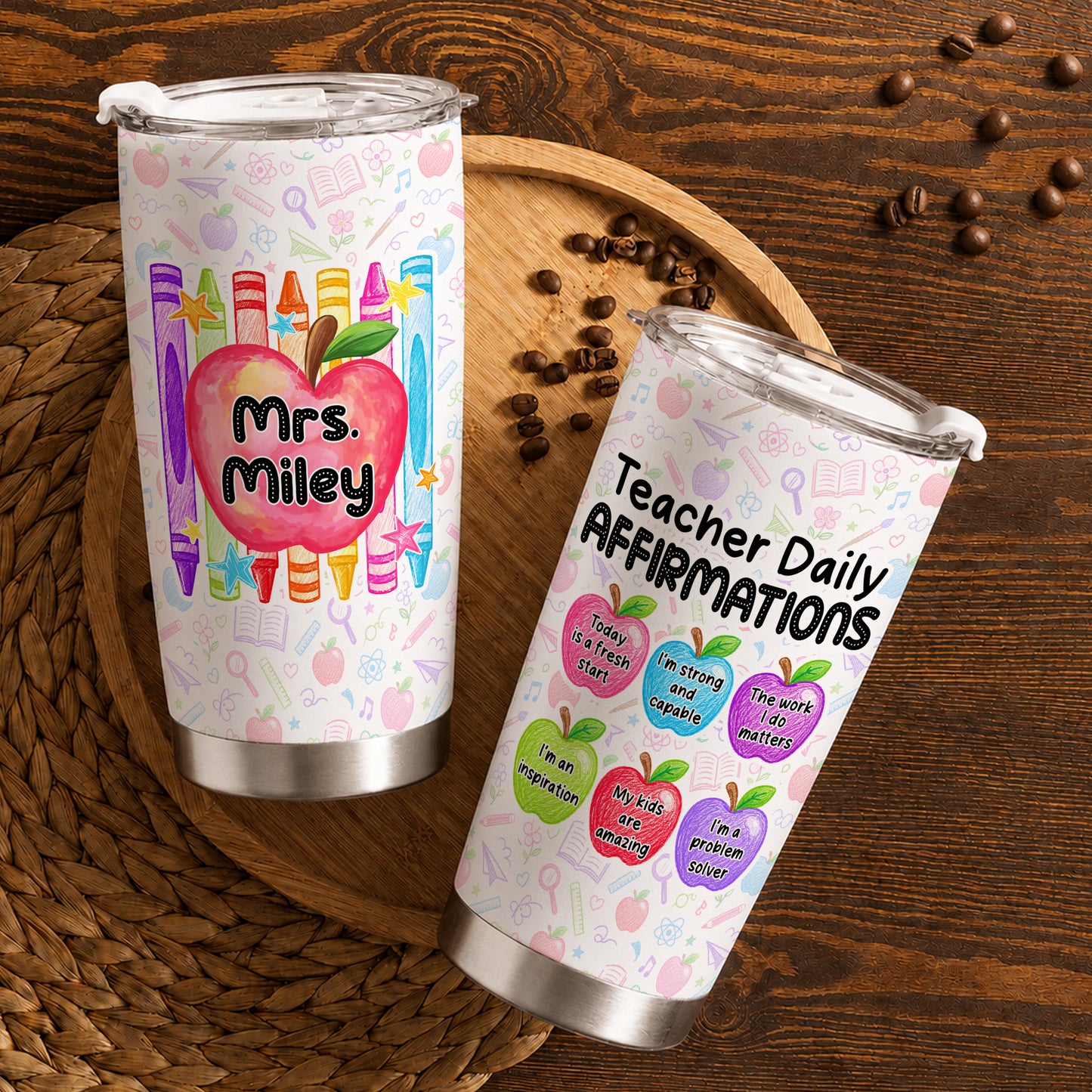Teacher Daily Affirmations Tumbler with Handle - Personalized Teacher To Go Cup - Motivational Gift for Teachers