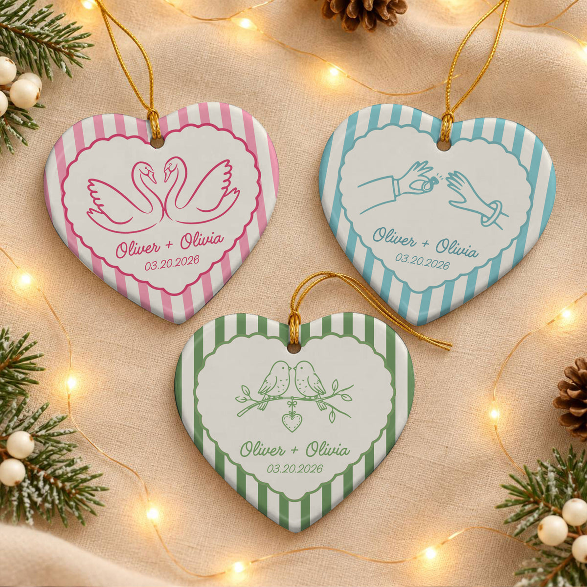 Personalized Ceramic Ornament - Our First Christmas Married - Custom Newlywed Wedding Date Keepsake Gift