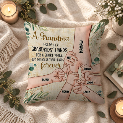 Personalized Grandma Pillow - Grandma Holds Grandkids' Hearts Forever - Custom Family Gift