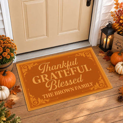 Personalized Thanksgiving Doormat - Thankful Grateful Blessed Family Mat - Thanksgiving Home Decor