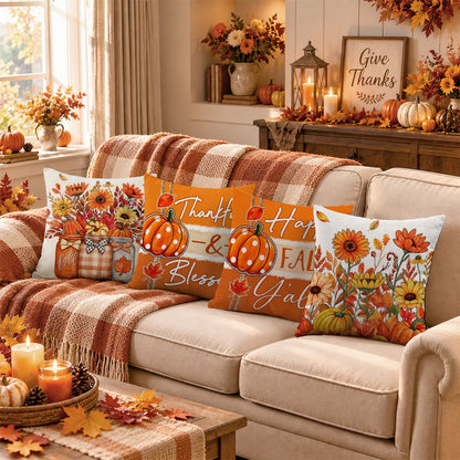 Thanksgiving Fall Decorative Pillow Set of 2 or 4, Harvest Throw Pillows for Home Decor, Gifts for Family