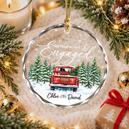 Personalized Gift Engagement Glass Ornament, Custom Couple Names Christmas, Engaged 2026 Christmas Gift For Couple
