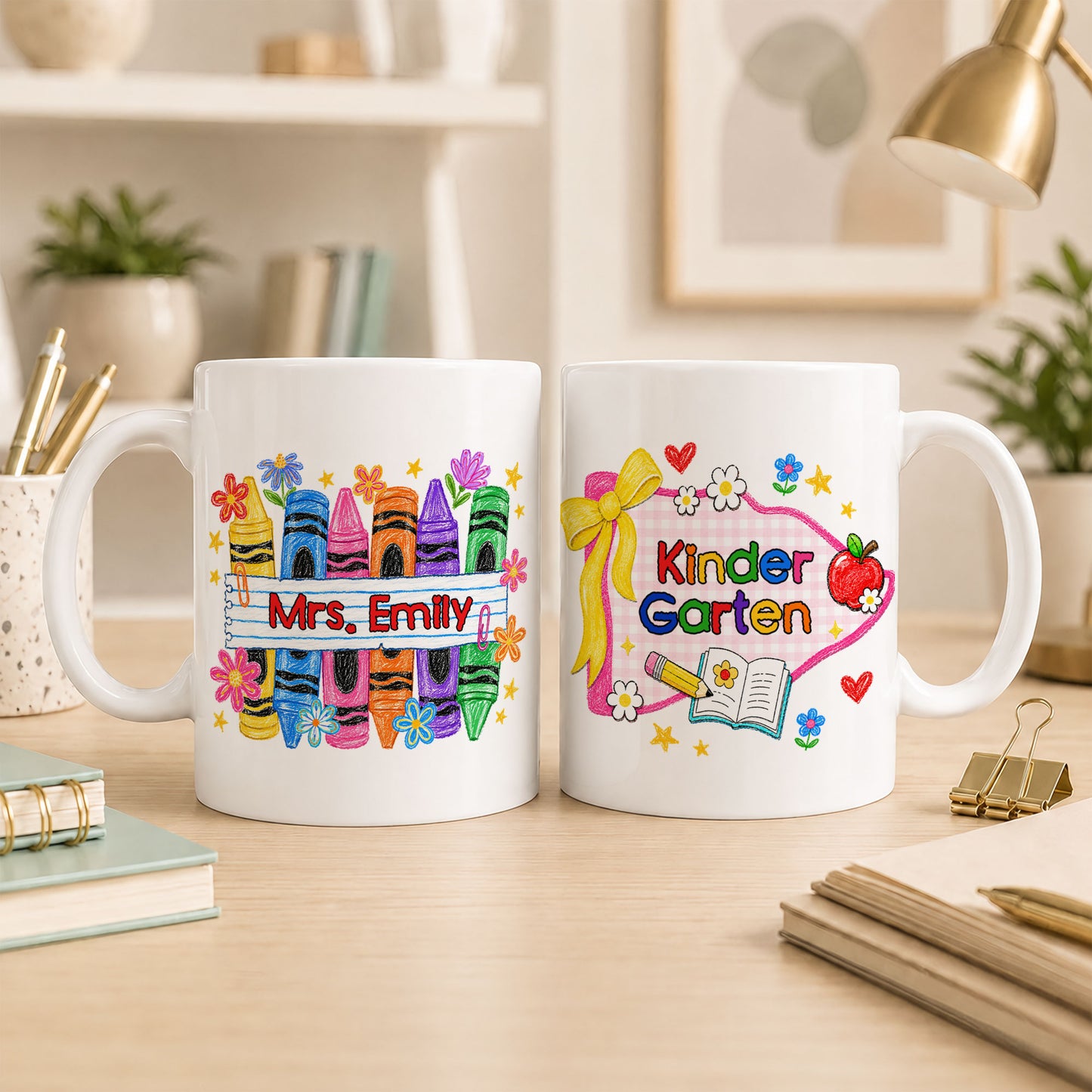 Colorful Crayon Teacher Mug - Teach Them Love Them Watch Them Grow - Custom Classroom & Name Teacher Gift