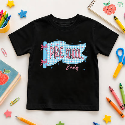 Personalized Pastel Pennant Shirt - Custom Grade & Name Kids T-Shirt - Back to School Tee for Girls