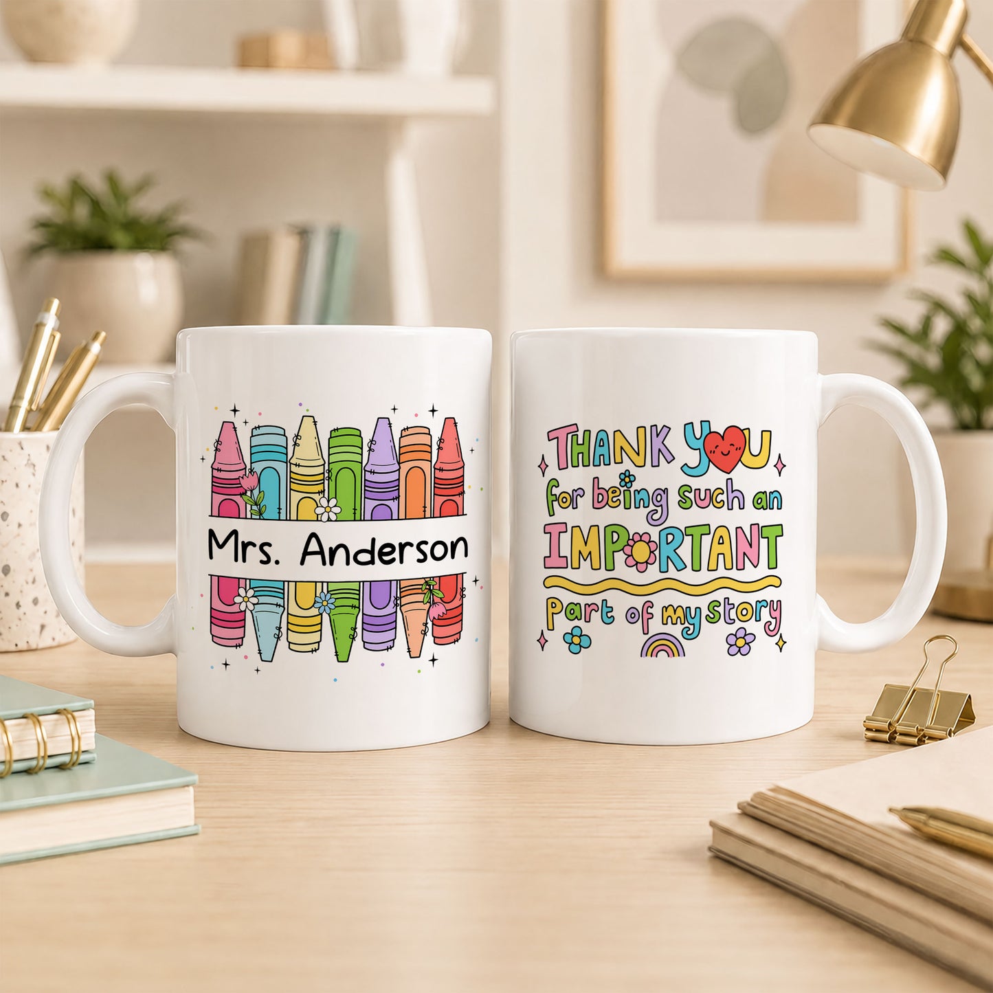 Crayon Teacher Mug - Thank You For Being An Important Part - Custom Appreciate Gift For Teachers