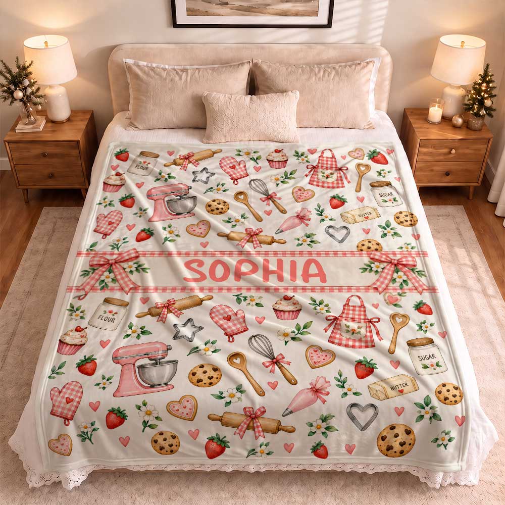 Personalized Baker Blanket - Custom Kid Name Baking Blanket - Christmas Gift, Birthday Gift for Kids, Daughters
