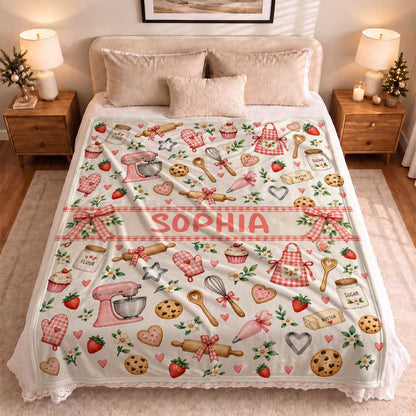 Personalized Baker Blanket - Custom Kid Name Baking Blanket - Christmas Gift, Birthday Gift for Kids, Daughters