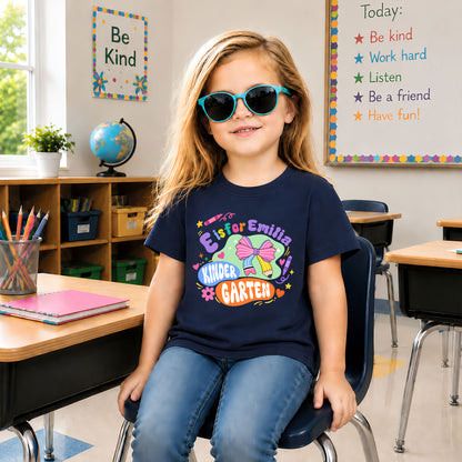 Pastel Kid Name School Shirt - Custom Grade & Name Kids T-Shirt - First Day of School Outfit for Girls