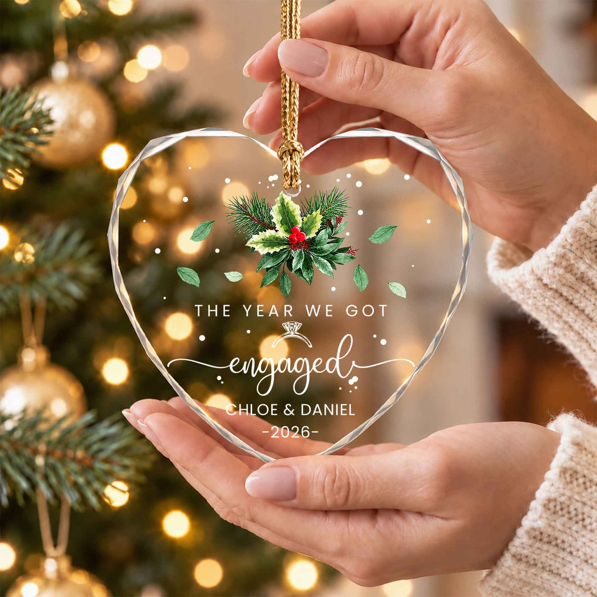 Personalized Gift Engagement Glass Ornament, Custom Couple Names Christmas, Engaged 2026 Christmas Gift For Couple
