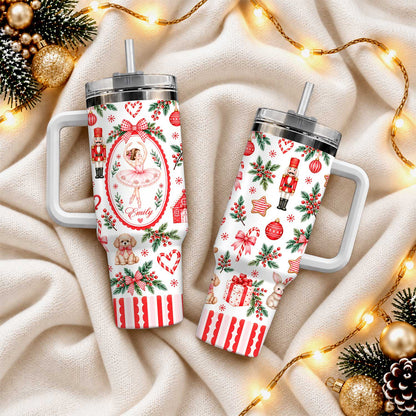 Personalized Nutcracker Ballet Tumbler 40oz, Custom Name Ballerina Cup, Christmas Gift for Girls