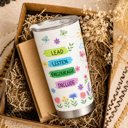 Rainbow Teacher Tumbler - Teach Love Inspire - Custom Teacher Name Travel Cup - Colorful Teacher Gift
