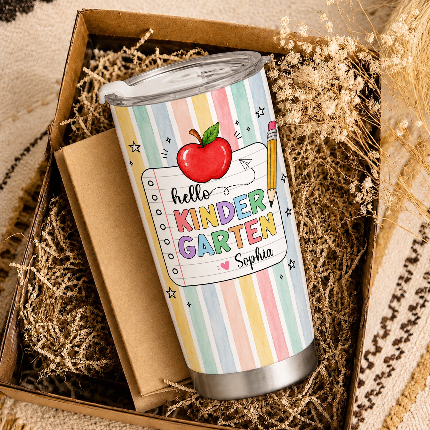 Personalized Hello Kindergarten Tumbler with Custom Grade & Name, Back to School Student Travel Cup, First Day of School Gift for Kids Students