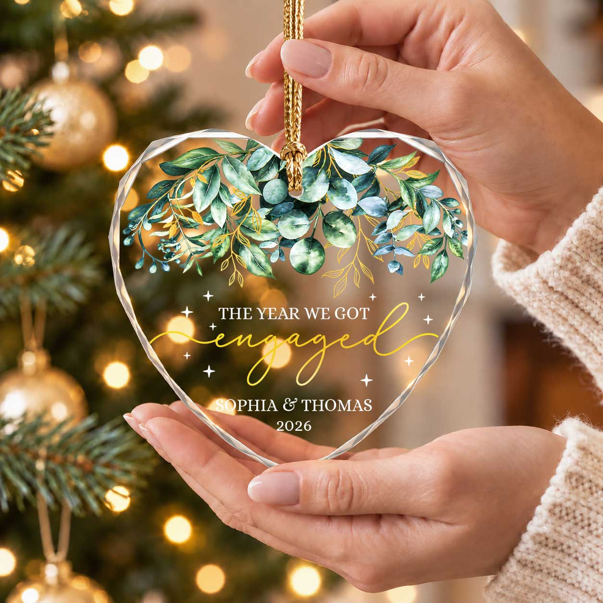 Personalized Gift Engagement Glass Ornament, Custom Couple Names Christmas, Engaged 2026 Christmas Gift For Couple