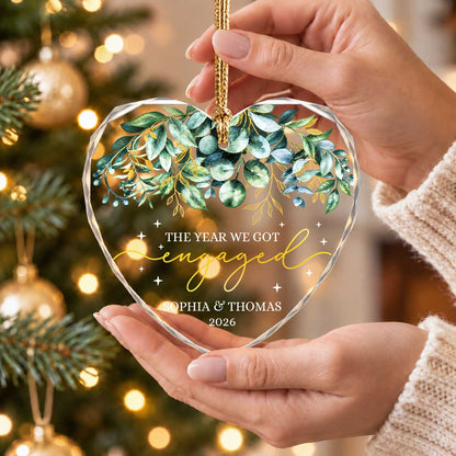 Personalized Gift Engagement Glass Ornament, Custom Couple Names Christmas, Engaged 2026 Christmas Gift For Couple
