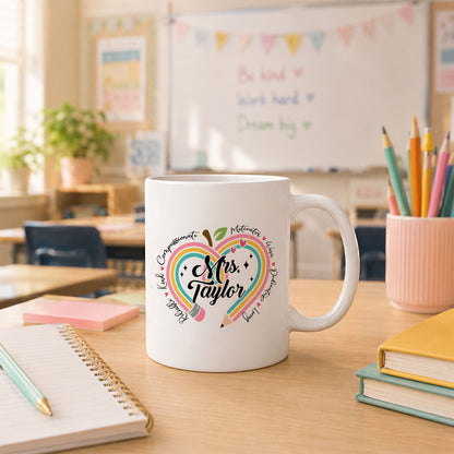 Rainbow Apple Teacher Mug - Custom Teacher Name Coffee Mug - Teacher Appreciation Gift