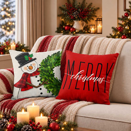 Christmas Decorative Pillow Set of 2 or 4, Santa Snowman Holiday Throw Pillow for Home Decor, Christmas Gift for Family