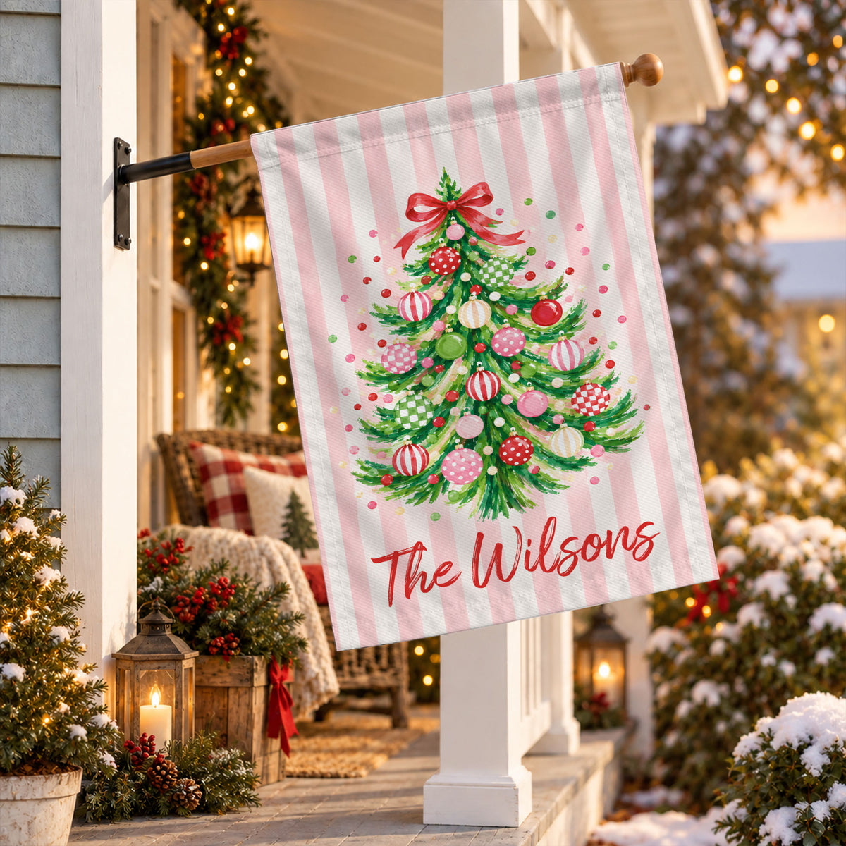 Personalized Christmas Garden Flag - Custom Family Name Flag - Christmas Porch Decor
